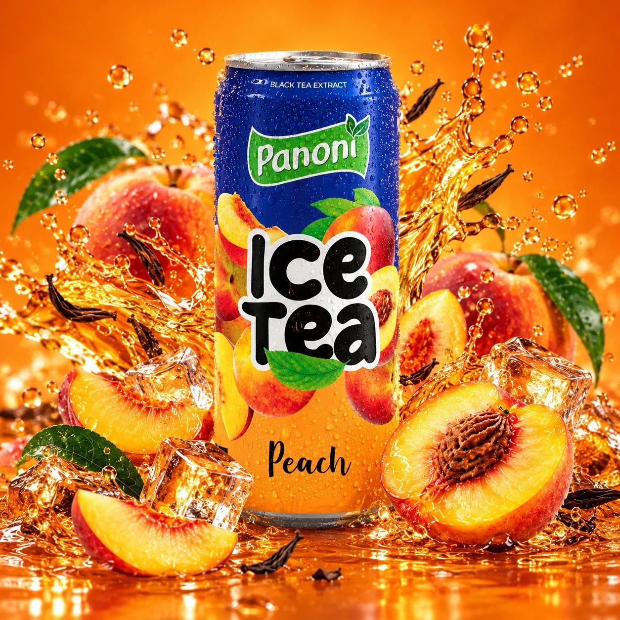 Panoni Peach Ice Tea 330 ml — kwadratowa kompozycja