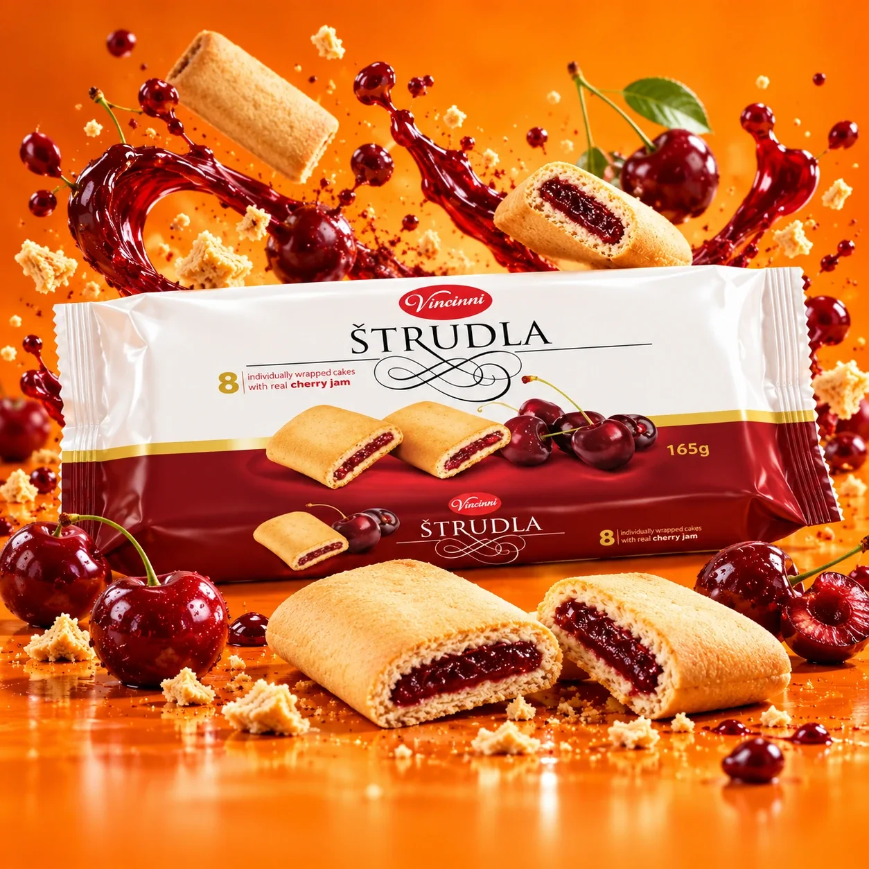 Vincinni Štrudla Cherry 165 g — pełna kwadratowa kompozycja