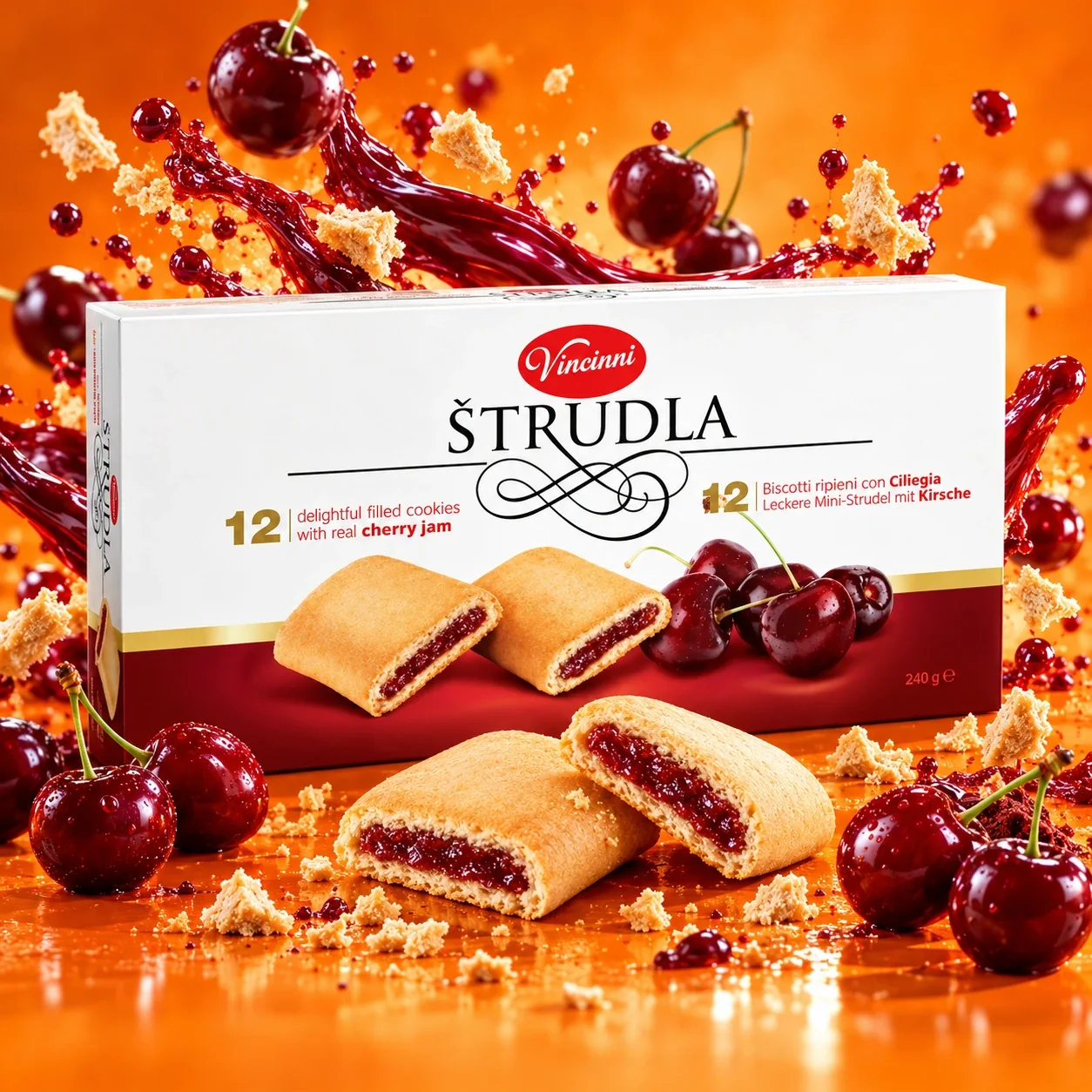 Vincinni Štrudla Cherry 240 g — pełna kwadratowa kompozycja